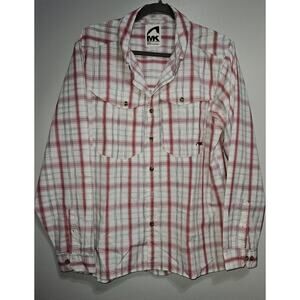 MK Mountain Khakis Men's LS Button Up Shirt Medium Red Gray White Checkered